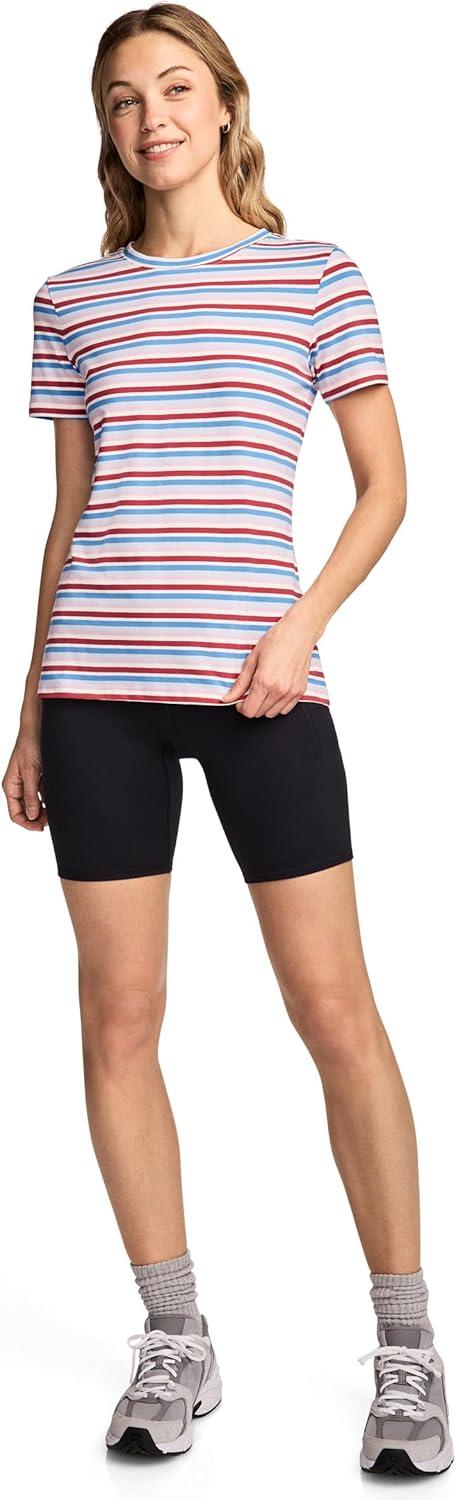 imageJockey Womens Activewear Organic Cotton Stretch Short Sleeve TeeFire Stripe