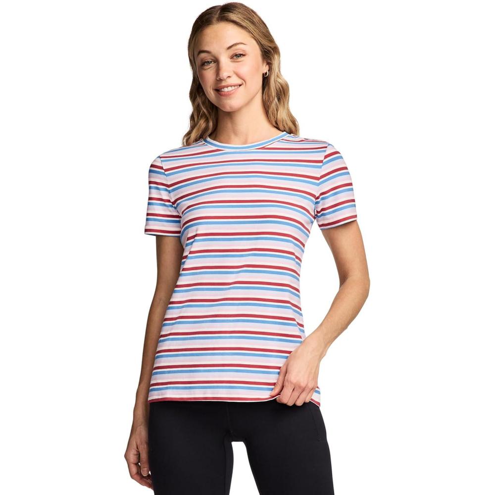 imageJockey Womens Activewear Organic Cotton Stretch Short Sleeve TeeFire Stripe