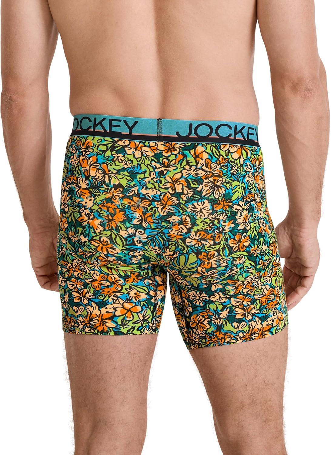 imageJockey Mens Underwear True Style 6 Boxer Brief 3 PackBright TropicsBlackShoreline Stripe
