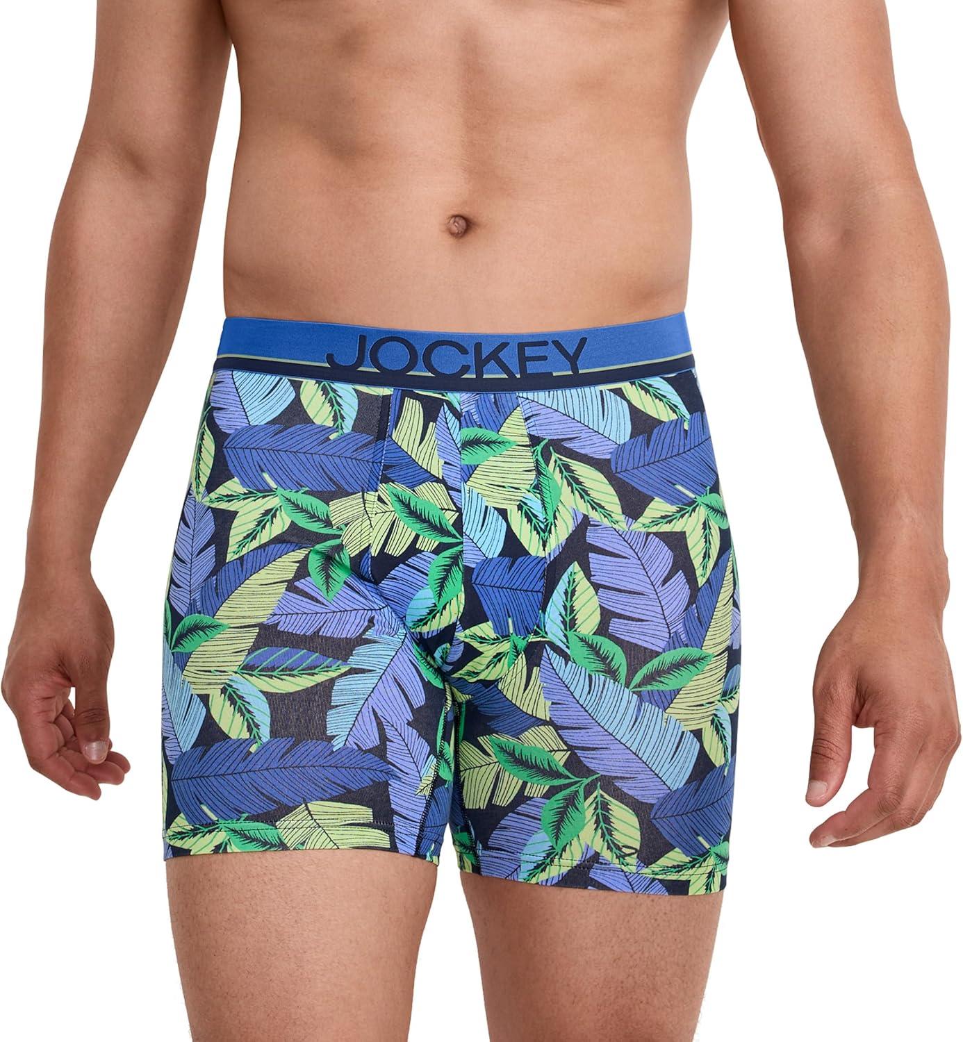 imageJockey Mens Underwear True Style 6 Boxer Brief 3 PackFanning FloraTrue BlueFrolic Stripe