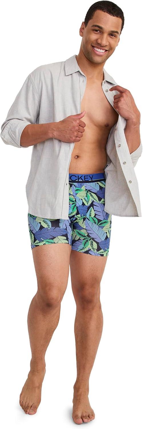 imageJockey Mens Underwear True Style 6 Boxer Brief 3 PackFanning FloraTrue BlueFrolic Stripe
