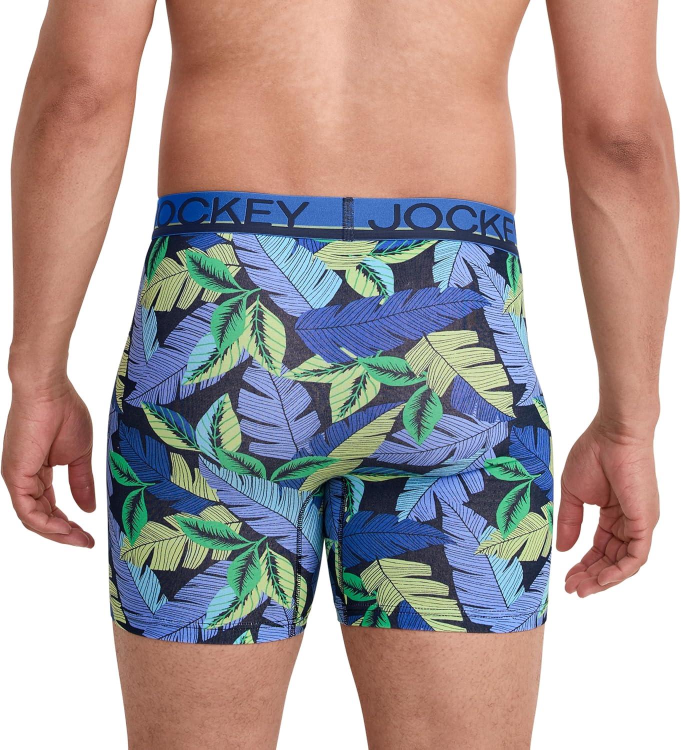 imageJockey Mens Underwear True Style 6 Boxer Brief 3 PackFanning FloraTrue BlueFrolic Stripe