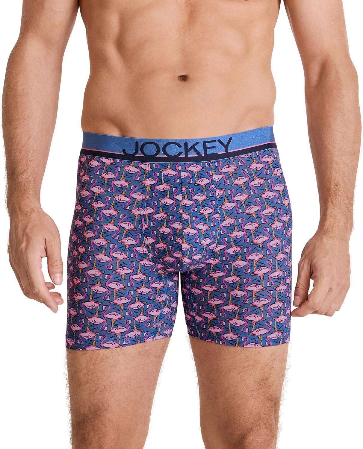 imageJockey Mens Underwear True Style 6 Boxer Brief 3 PackFlamingo GeoTrue NavyDetail Stripe