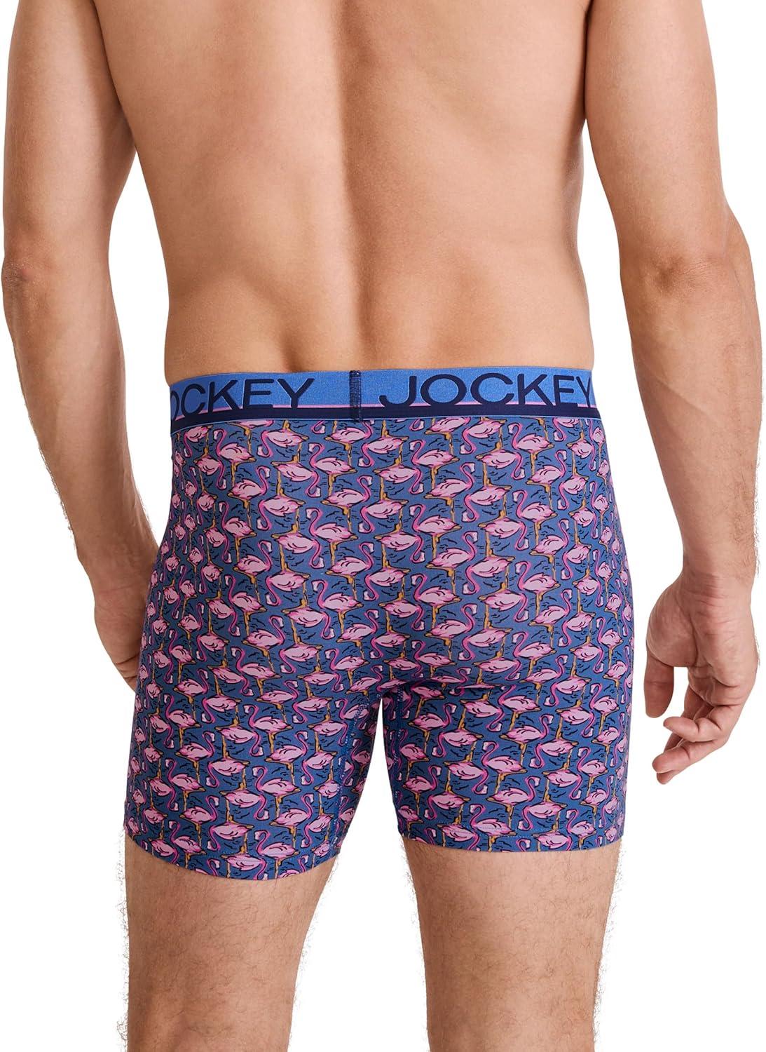 imageJockey Mens Underwear True Style 6 Boxer Brief 3 PackFlamingo GeoTrue NavyDetail Stripe