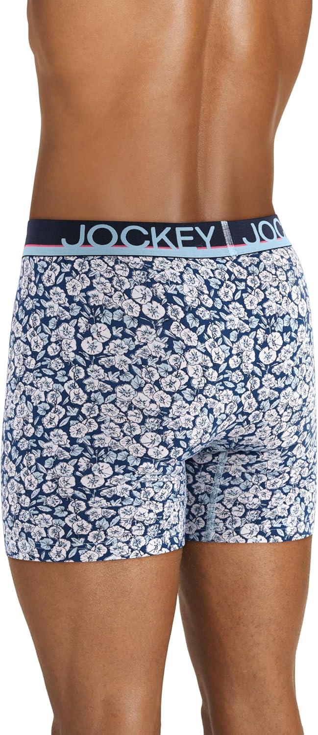 imageJockey Mens Underwear True Style 6 Boxer Brief 3 PackFunky Marina FloralRed PearSoft Blue Fall Stripe