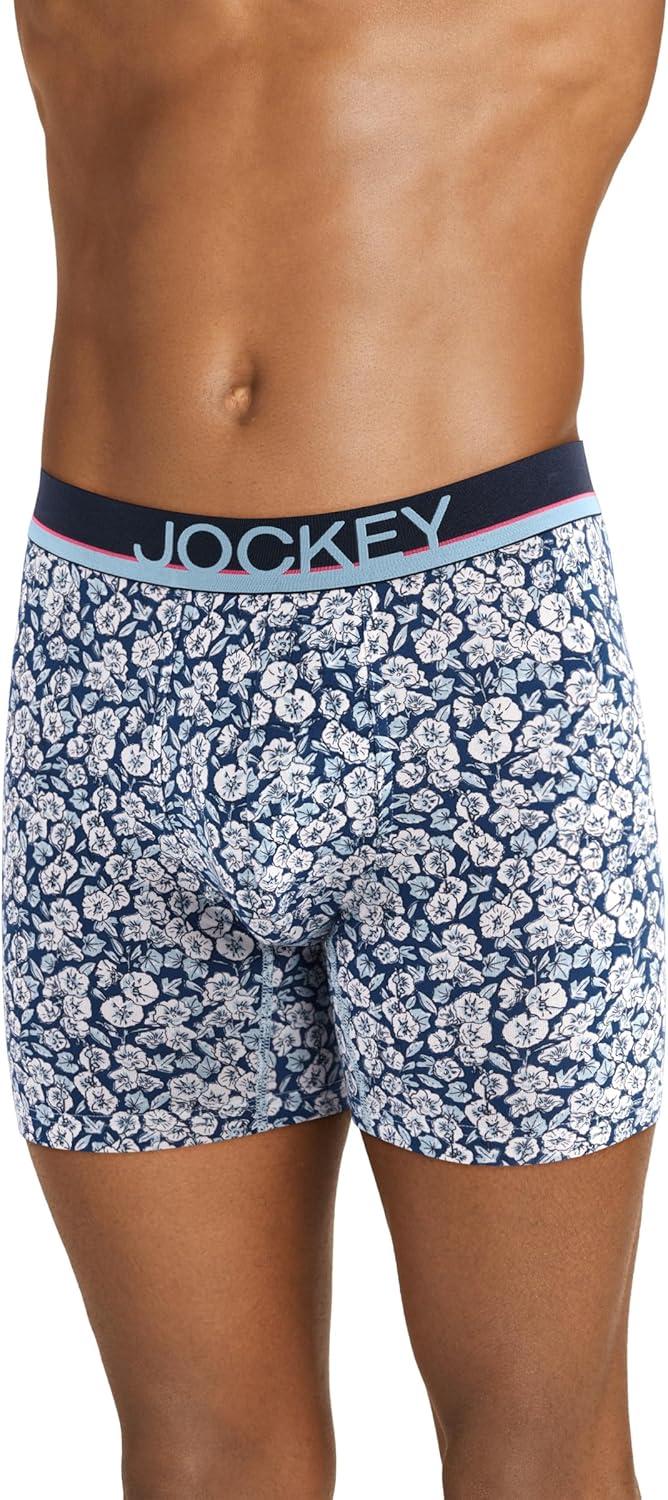 imageJockey Mens Underwear True Style 6 Boxer Brief 3 PackFunky Marina FloralRed PearSoft Blue Fall Stripe