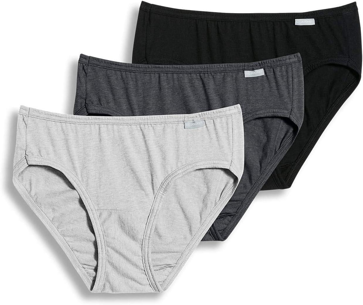 imageJockey Womens Underwear Plus Size 100 Cotton Elance Bikini 3 PackGrey HeatherCharcoal HeatherBlack