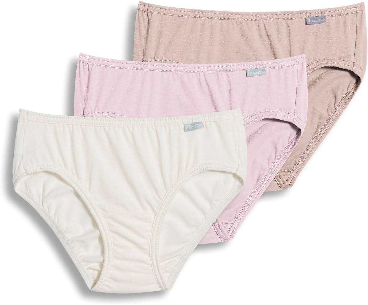 imageJockey Womens Underwear Plus Size 100 Cotton Elance Bikini 3 PackIvoryLightPink Shadow