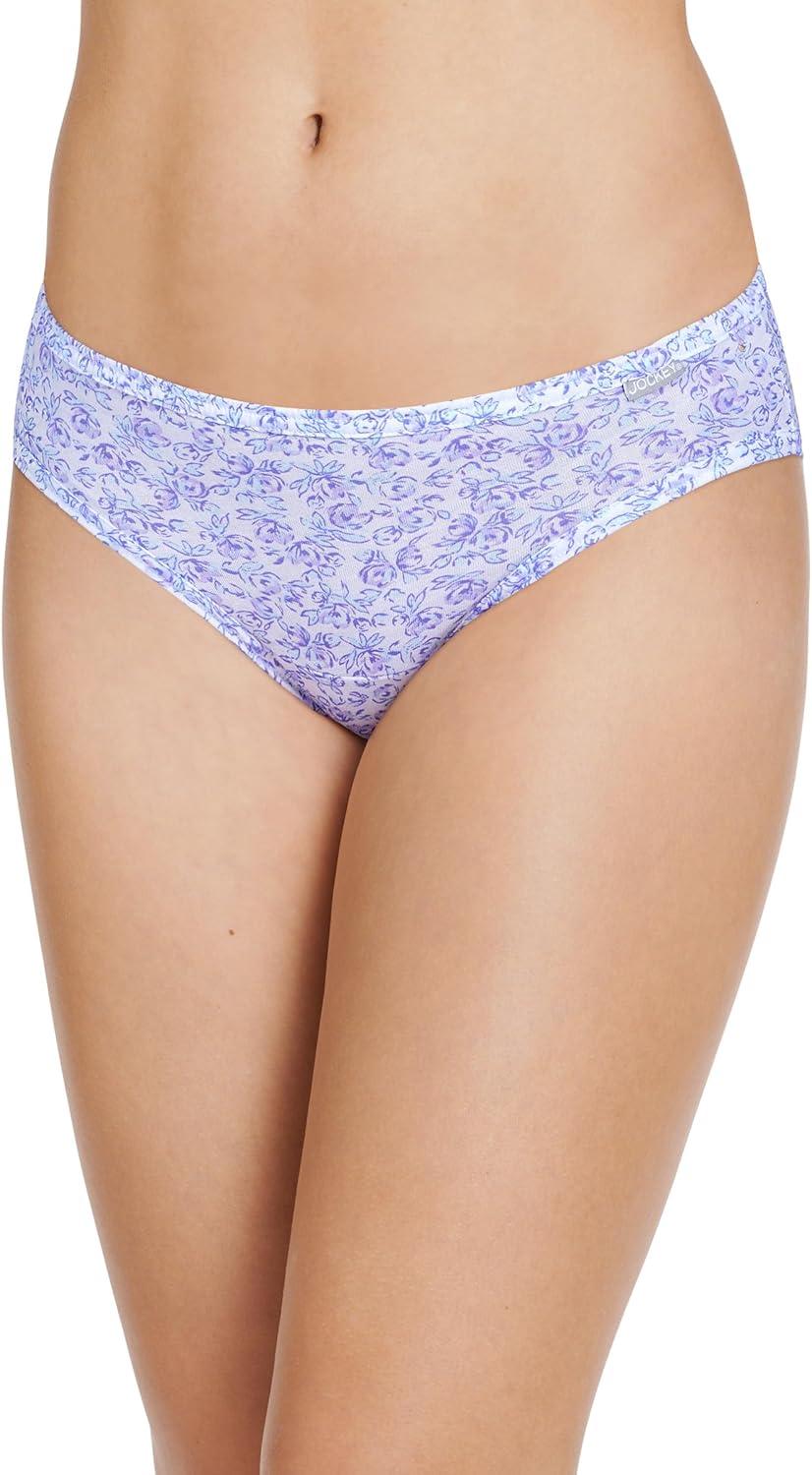 imageJockey Womens Underwear Plus Size 100 Cotton Elance Bikini 3 PackMidnight IrisBouquet BloomFrothy Blue