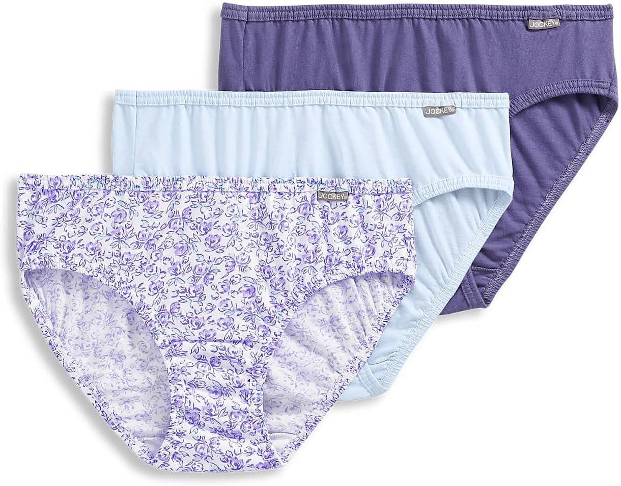 imageJockey Womens Underwear Plus Size 100 Cotton Elance Bikini 3 PackMidnight IrisBouquet BloomFrothy Blue