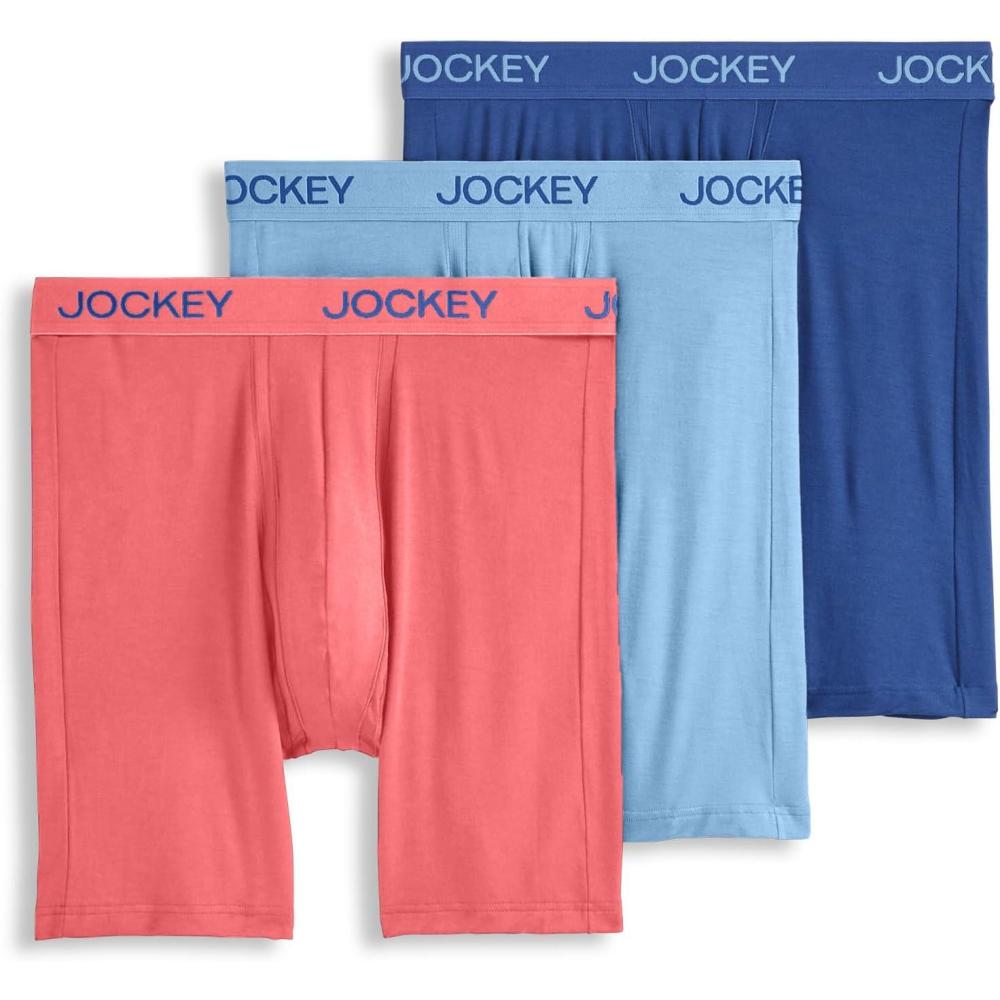 imageJockey Mens Underwear Chafe Proof Pouch Ultra Soft Modal 6 Boxer Brief 3 PackBlue Sunset