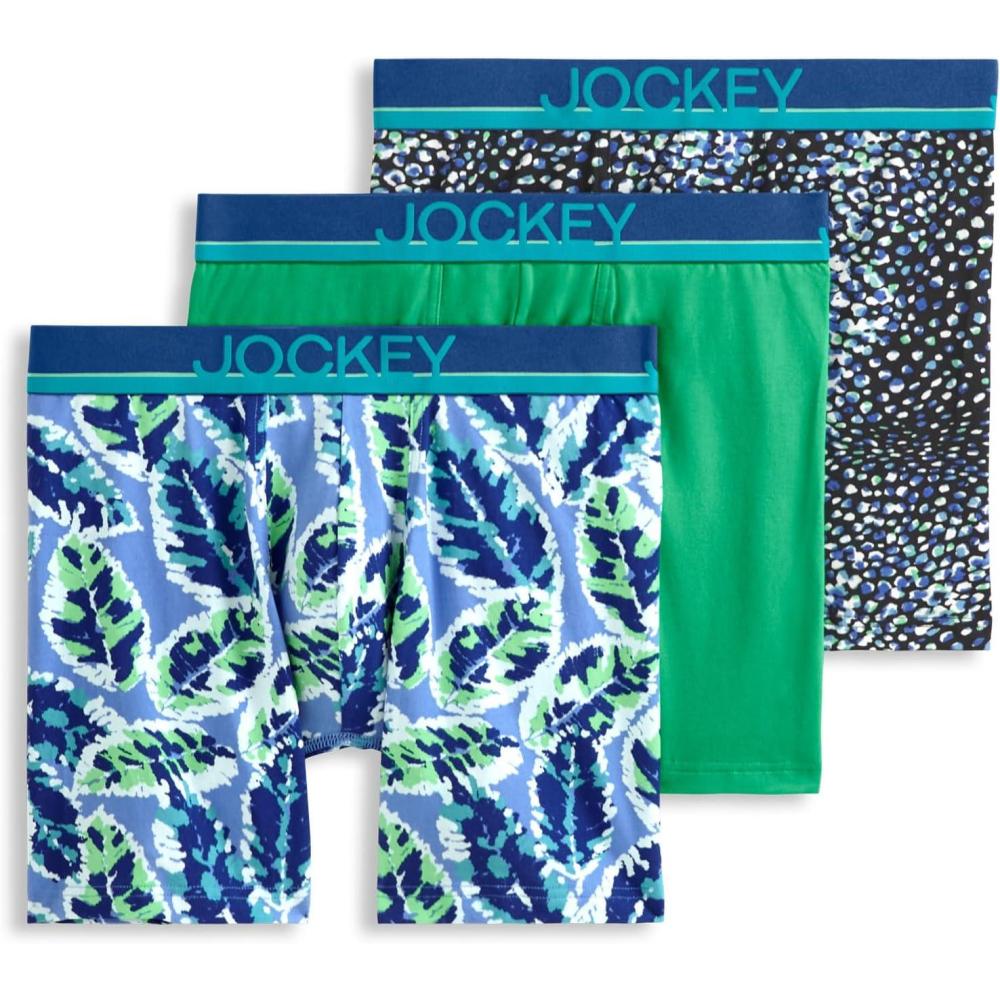 imageJockey Mens Underwear True Style 6 Boxer Brief 3 PackDrawn Leaves