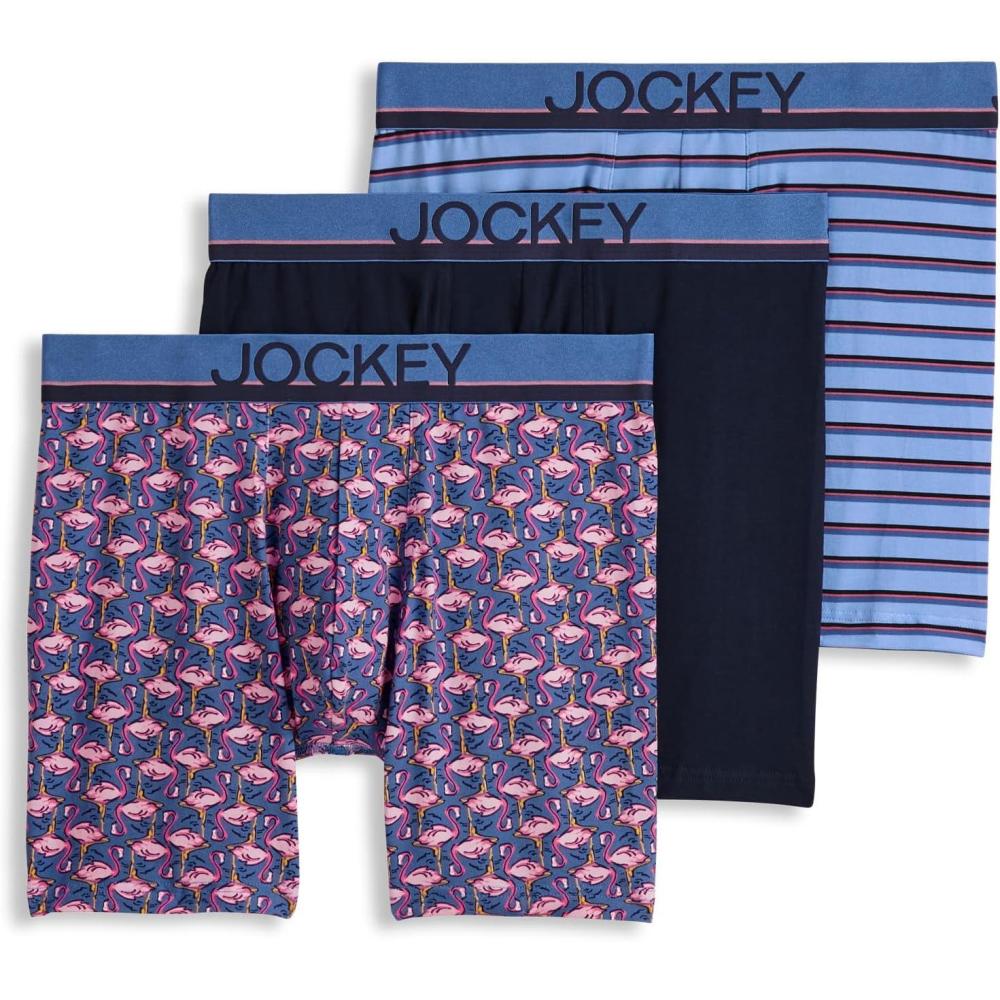 imageJockey Mens Underwear True Style 6 Boxer Brief  3 PackFlamingo GeoTrue NavyDetail Stripe