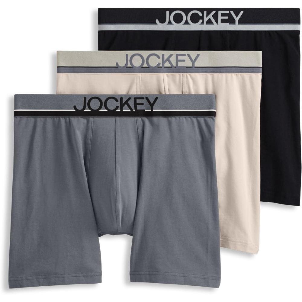 imageJockey Mens Underwear True Style 6 Boxer Brief 3 PackGreyBeigeBlack Night