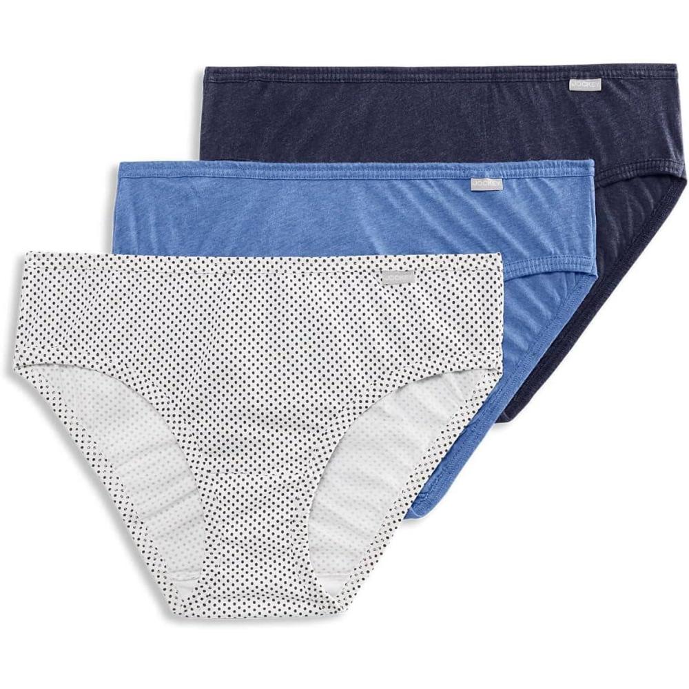 imageJockey Womens Underwear Plus Size 100 Cotton Elance Bikini 3 PackDeep Blue HeatherDeep Blue DotSea Blue Heather