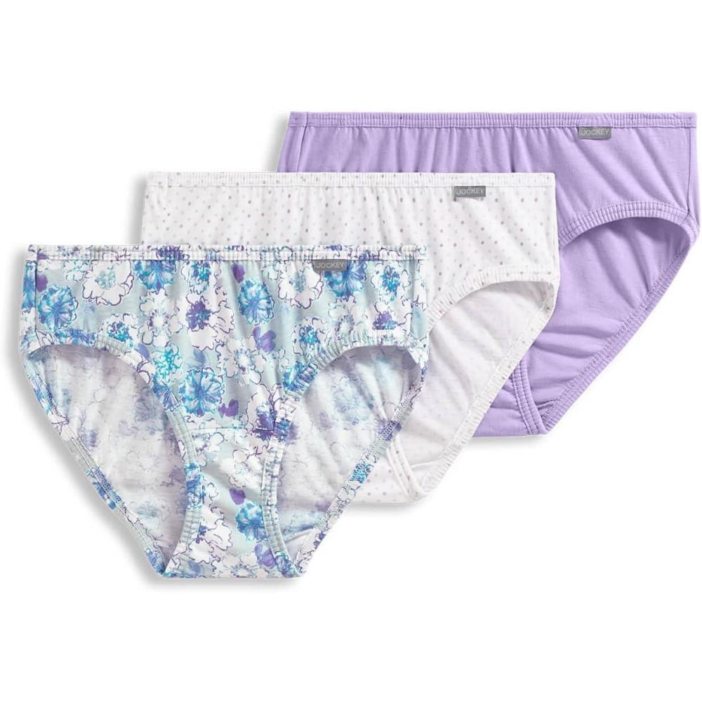 imageJockey Womens Underwear Plus Size 100 Cotton Elance Bikini 3 PackDigital LavenderDream Dot AquaFloral Clouds Aqua