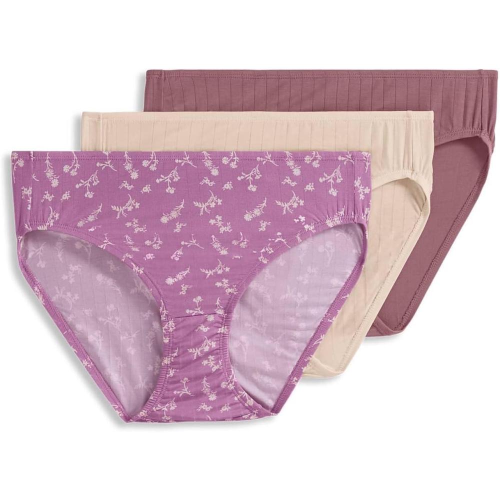imageJockey Womens Underwear Plus Size 100 Cotton Elance Bikini  3 PackFloralIce PeachPurple Haze Spray