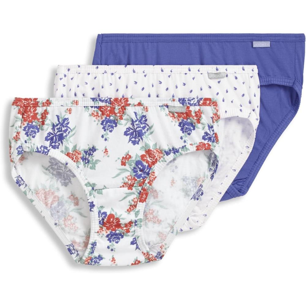 imageJockey Womens Underwear Plus Size 100 Cotton Elance Bikini 3 PackFuture DuskGrape Brush DotFloral Wallpaper