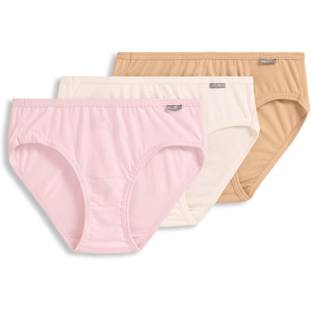 imageJockey Womens Underwear Plus Size 100 Cotton Elance Bikini 3 PackIvoryLightPink Shadow