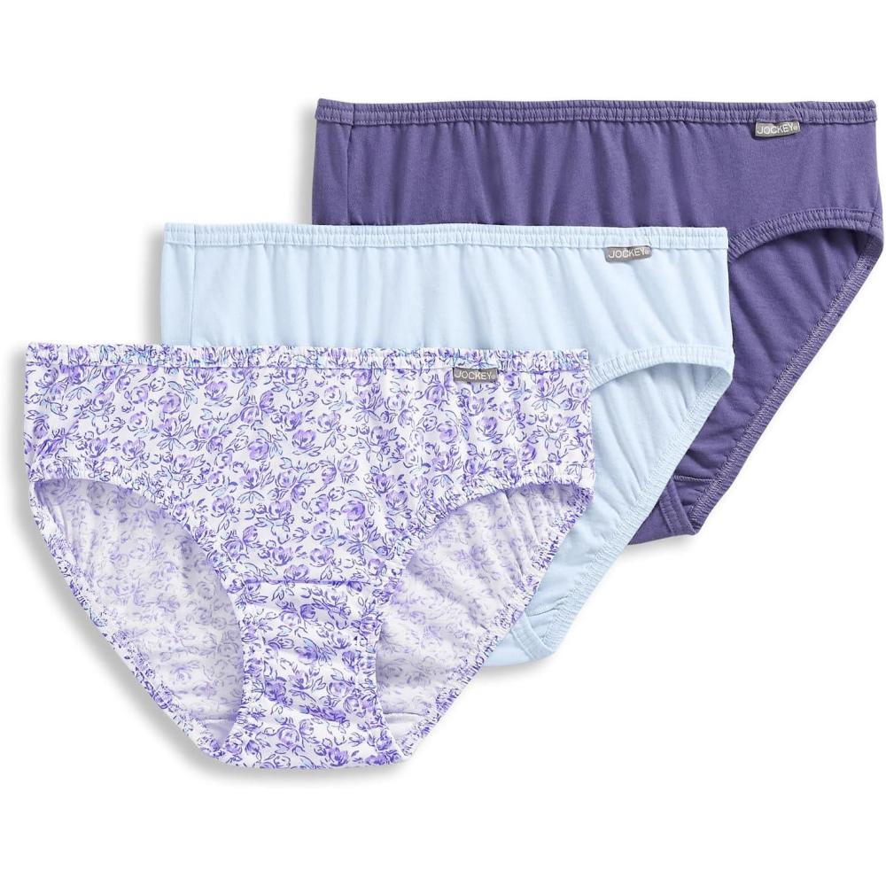 imageJockey Womens Underwear Plus Size 100 Cotton Elance Bikini 3 PackMidnight IrisBouquet BloomFrothy Blue