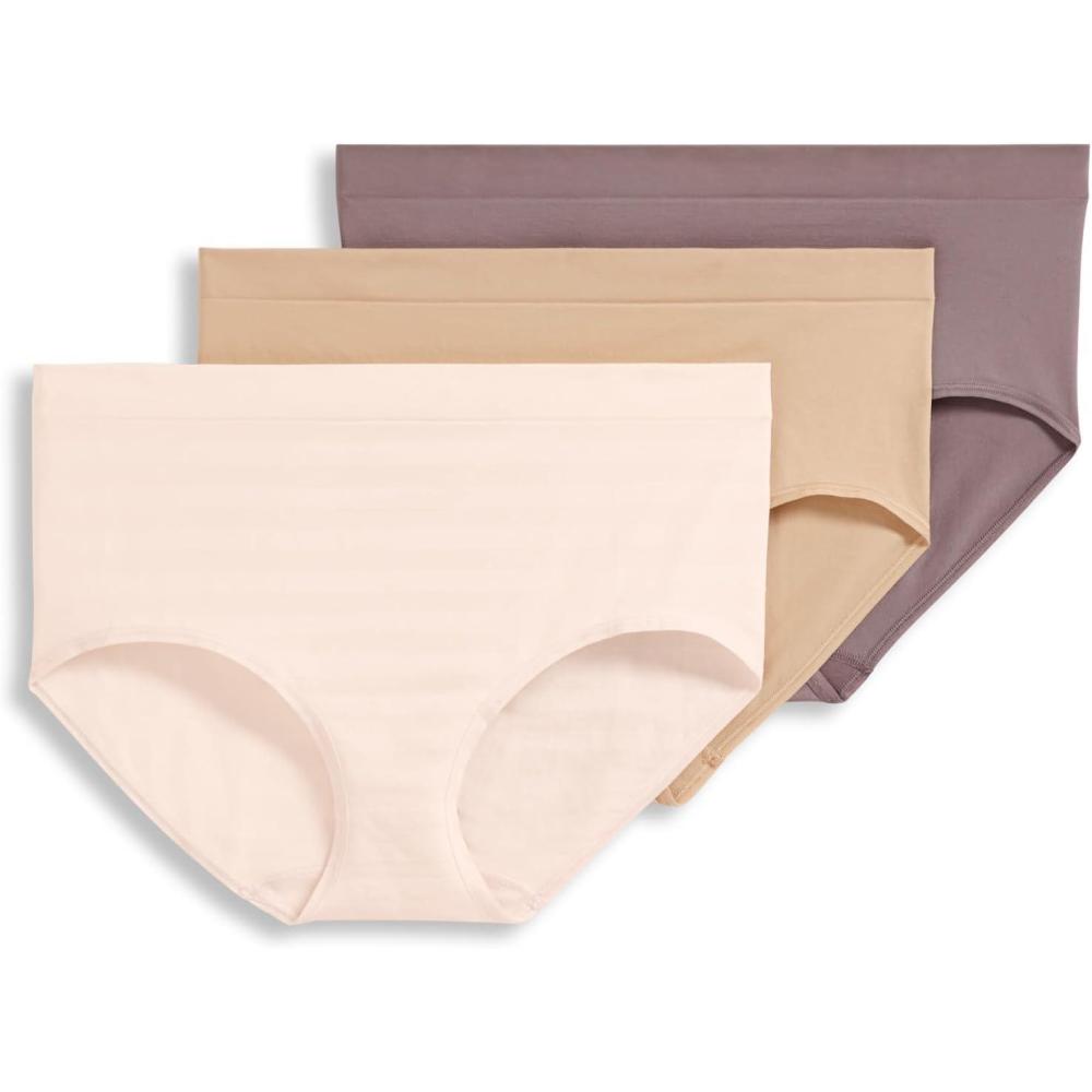 imageJockey Womens Underwear Seamfree Brief 3 PackPeach Ice StripeTwilight SandsLight