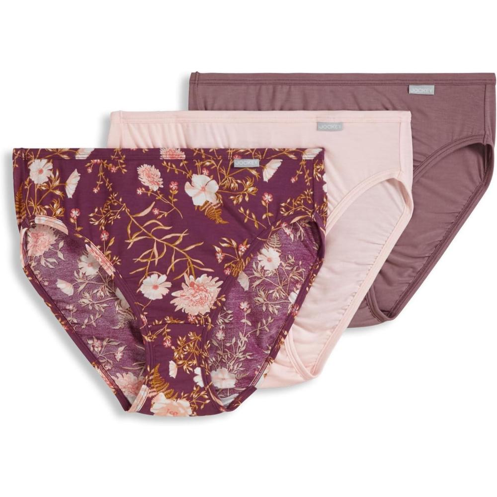 imageJockey Womens Underwear Supersoft French Cut 3 PackDreamy Floral ThicketPrimrose PinkPurple Haze
