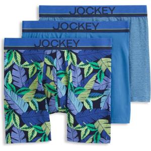 Jockey Men’s Underwear True Style 6″ Boxer Brief – 3 Pack(Fanning Flora/True Blue/Frolic Stripe)
