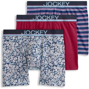 Jockey Men’s Underwear True Style 6″ Boxer Brief – 3 Pack(Funky Marina Floral/Red Pear/Soft Blue Fall Stripe)