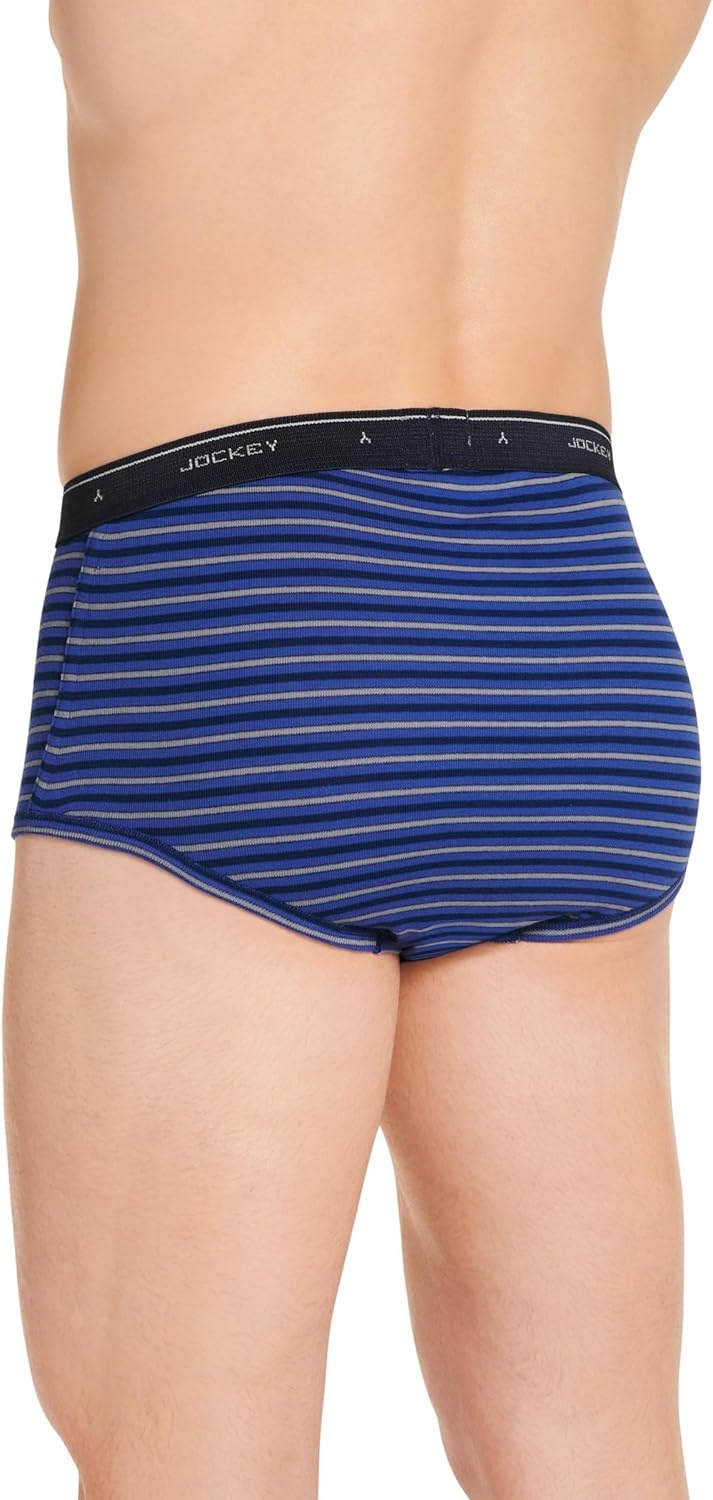 imageJockey Classic Full Rise Brief 3 Pack 100 Cotton Underwear for MenMajestic StripeMid GreyIntense Royal Blue