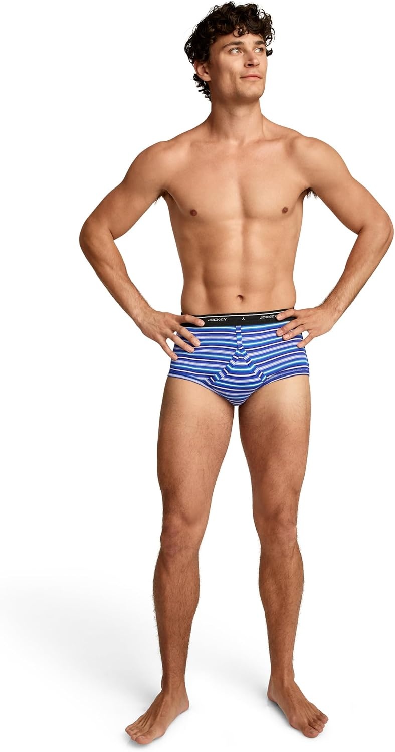 imageJockey Classic Full Rise Brief 3 Pack 100 Cotton Underwear for MenSky Stripe