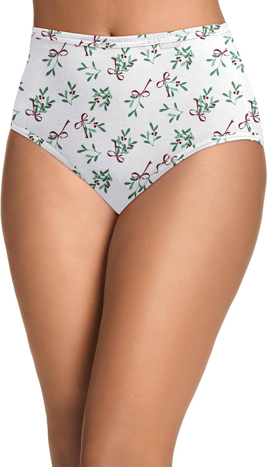 imageJockey Womens Underwear 100 Cotton Elance Brief 3 PackCactus PineSmall Blizzard DotDiamond White Mistletoe