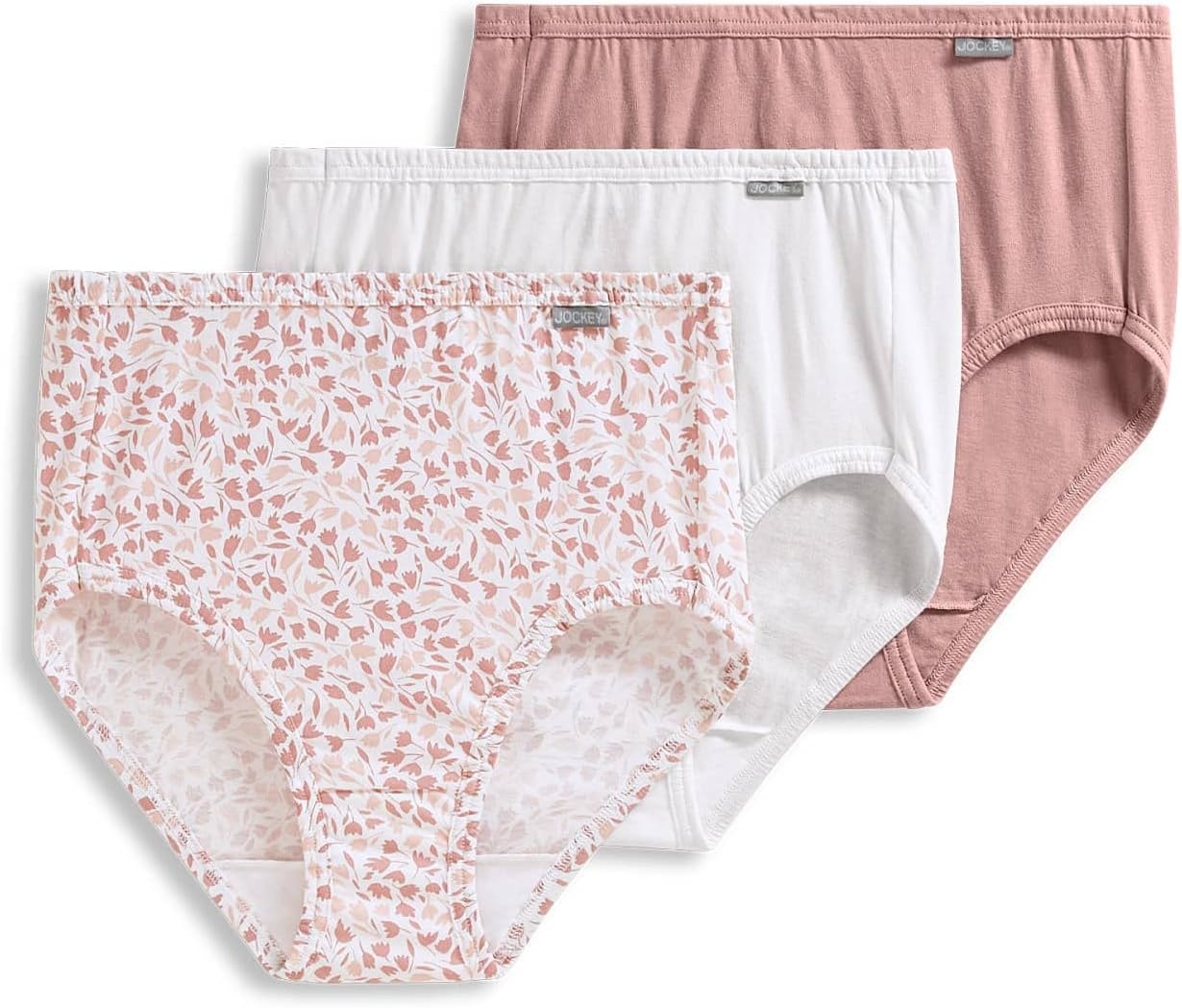 imageJockey Womens Underwear 100 Cotton Elance Brief 3 PackDiamond WhitePrim FloralEarth Rose