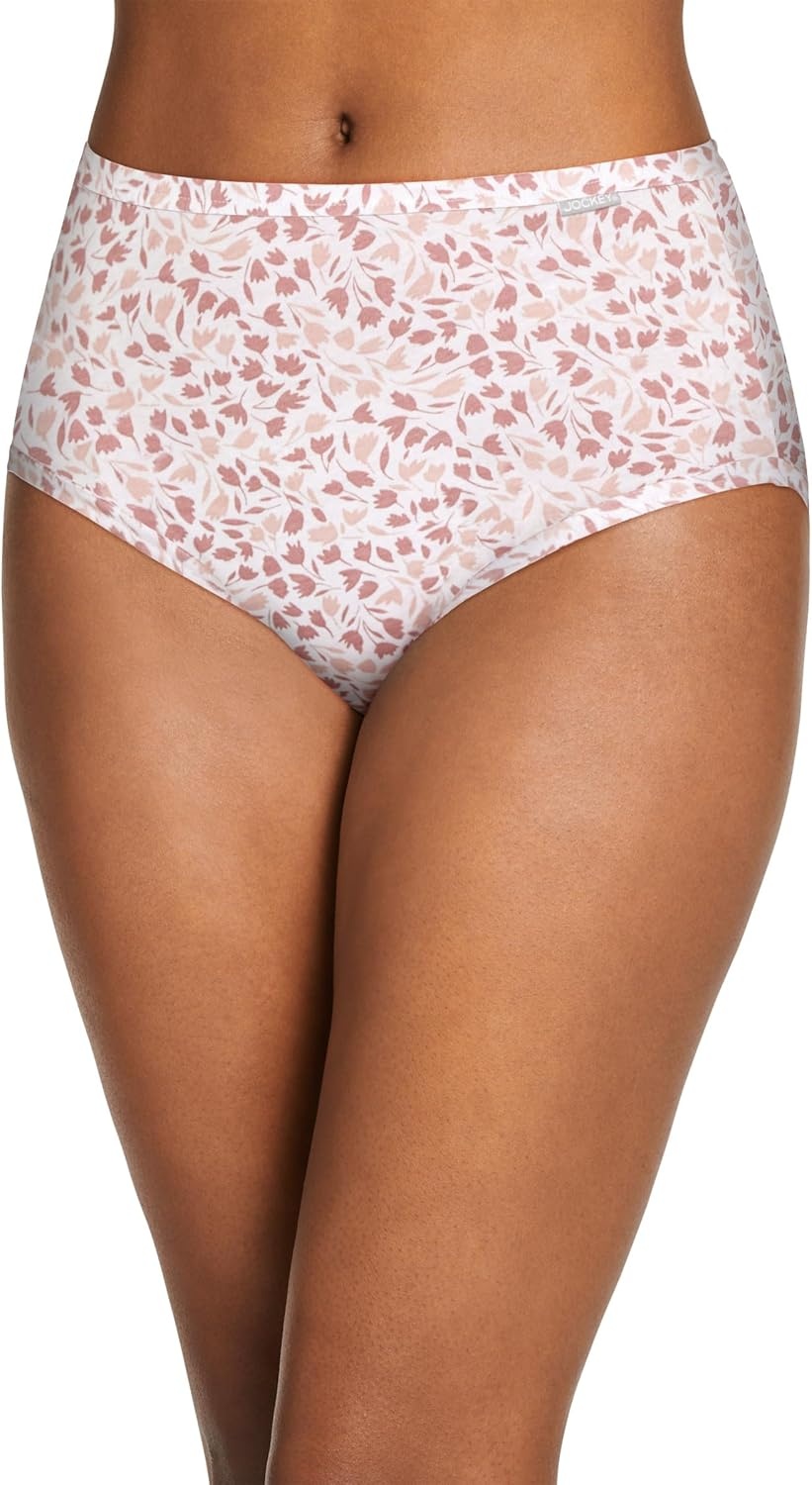 imageJockey Womens Underwear 100 Cotton Elance Brief 3 PackDiamond WhitePrim FloralEarth Rose