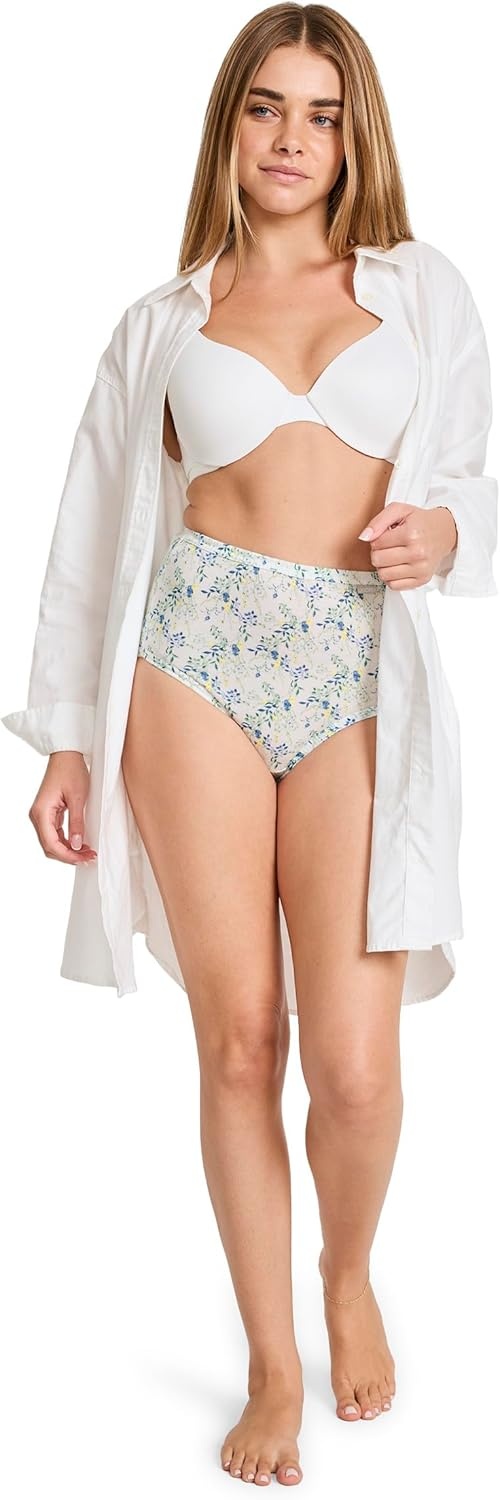 imageJockey Womens Underwear 100 Cotton Elance Brief 3 PackIris BlueTender Yellow StripeDainty White Florals