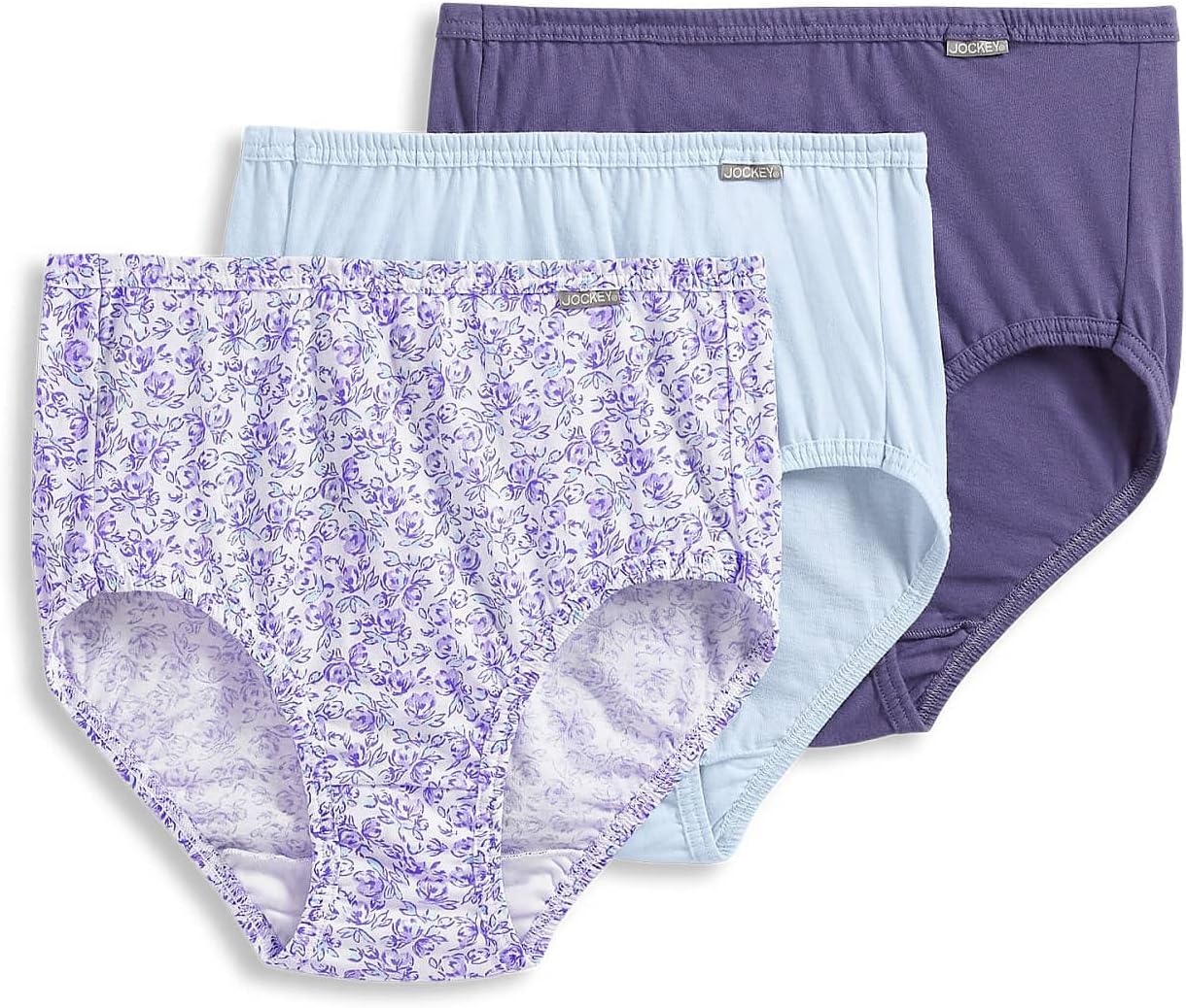 imageJockey Womens Underwear 100 Cotton Elance Brief 3 PackMidnight IrisBouquet BloomFrothy Blue