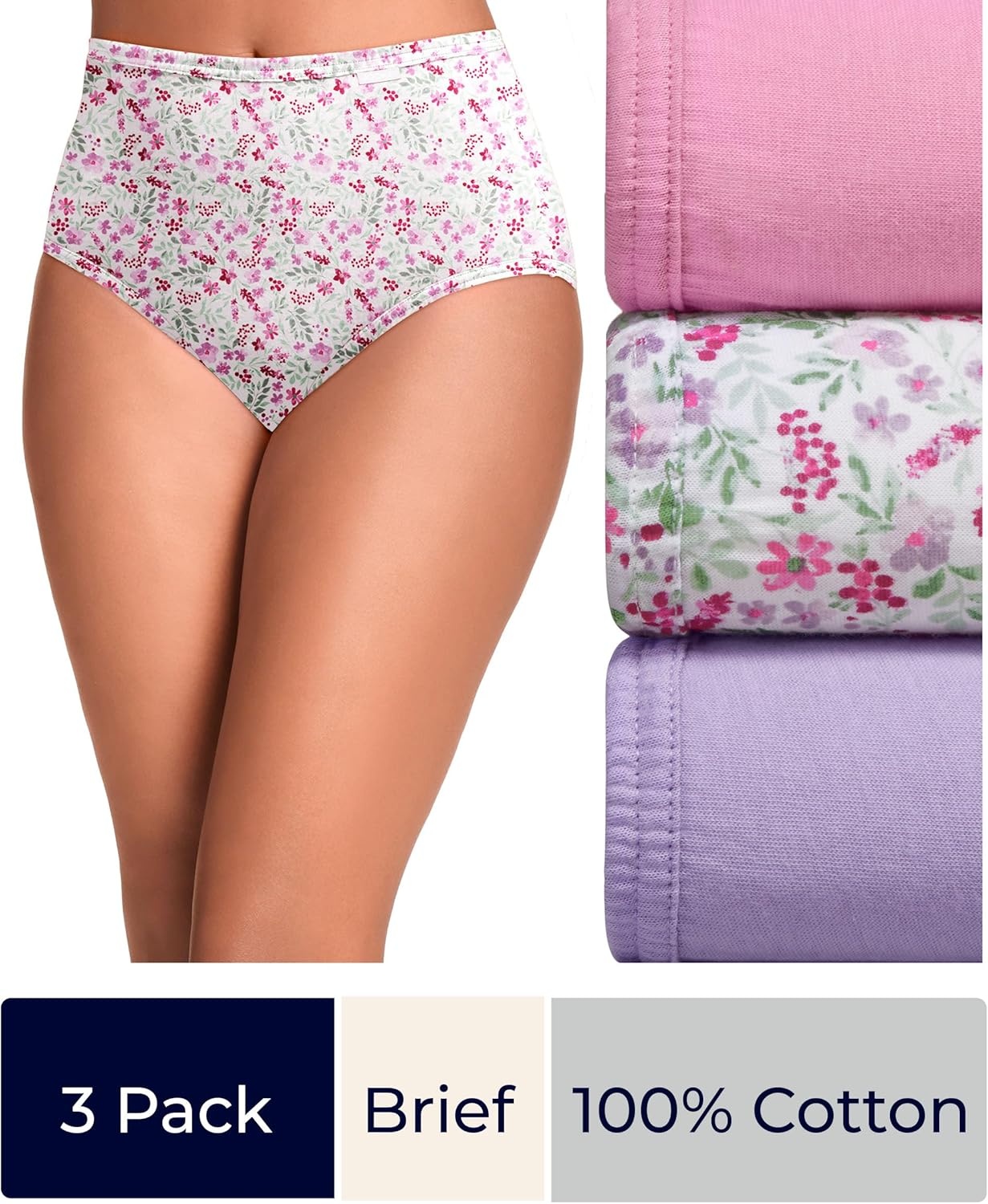 imageJockey Womens Underwear 100 Cotton Elance Brief 3 PackPressed Petals