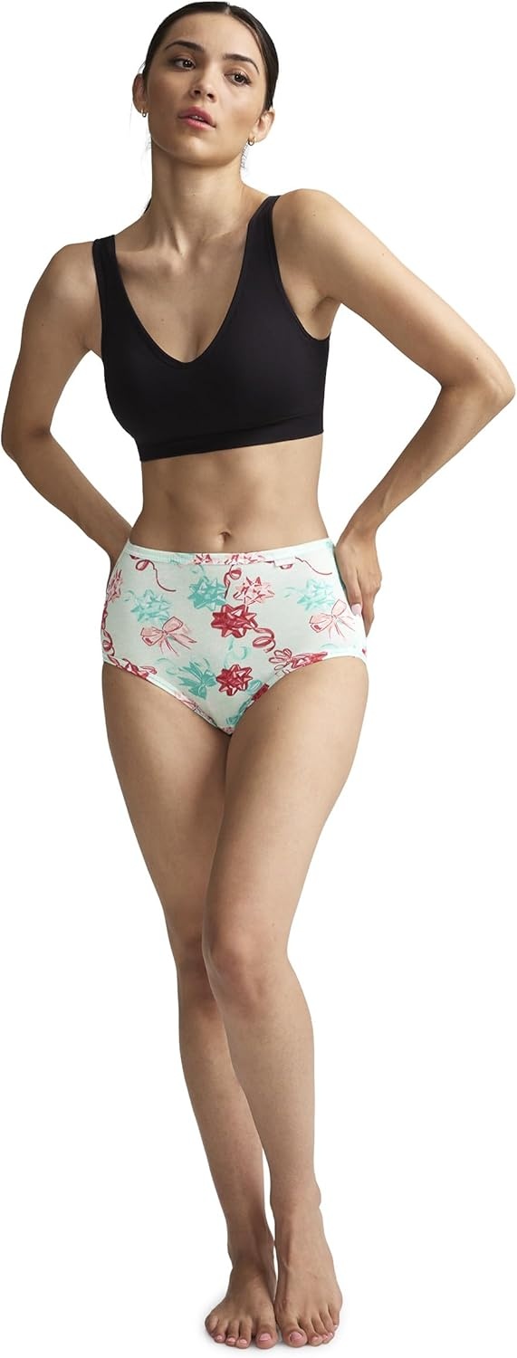 imageJockey Womens Underwear 100 Cotton Elance Brief 3 PackRed Holiday Bow