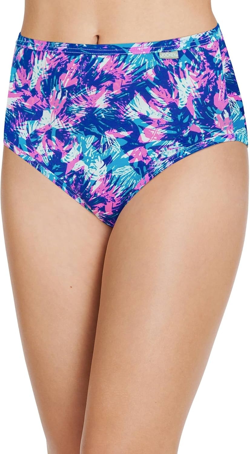 imageJockey Womens Underwear 100 Cotton Elance Brief 3 PackSoftest TealBelvedere Violet StripeTropical Burst