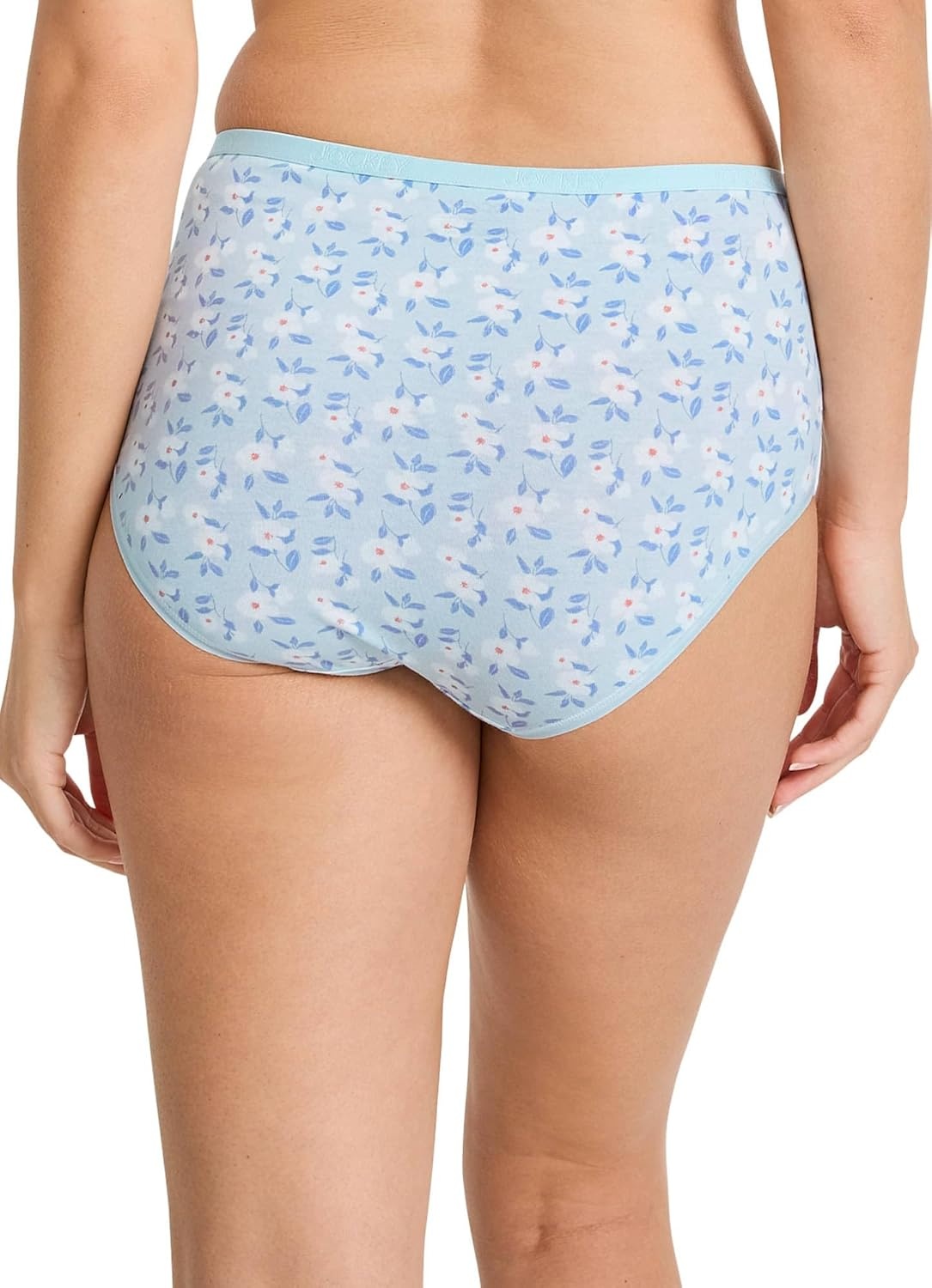 imageJockey Womens Underwear Organic Cotton Stretch Logo Modern Brief 6 PackOatmeal HeatherTrue BlueBright Blue BloomsLemon FizzOatmeal HeatherTrue Blue