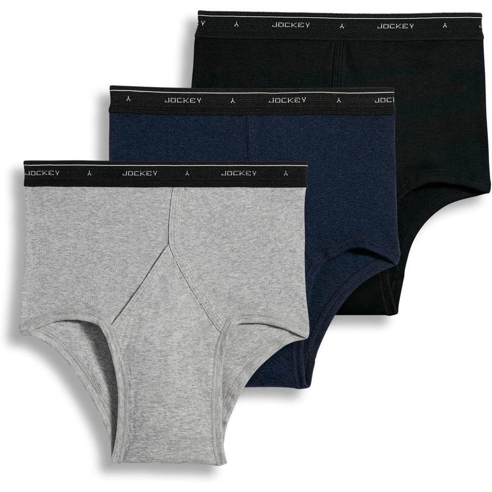 imageJockey Classic Full Rise Brief 3 Pack 100 Cotton Underwear for MenGrey HeatherDenimBlack