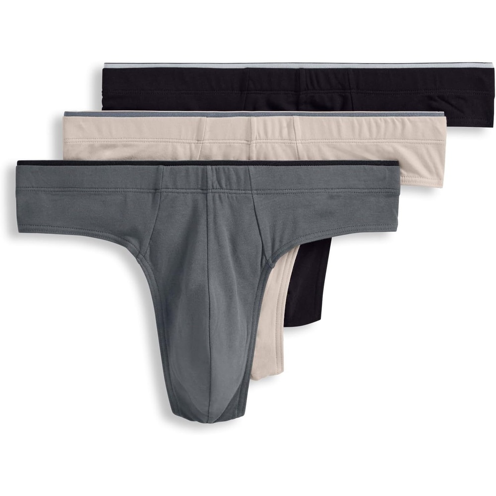 imageJockey Mens Underwear True Style Thong 3 PackSteel Dune