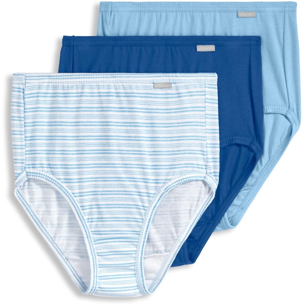 imageJockey Womens Underwear 100 Cotton Elance Brief 3 PackBlue StardustBoardwalk StripeMarina Blue