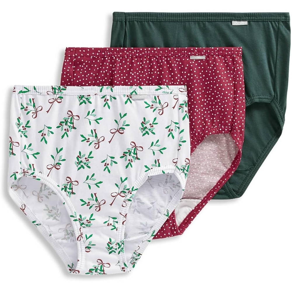 imageJockey Womens Underwear 100 Cotton Elance Brief 3 PackCactus PineSmall Blizzard DotDiamond White Mistletoe