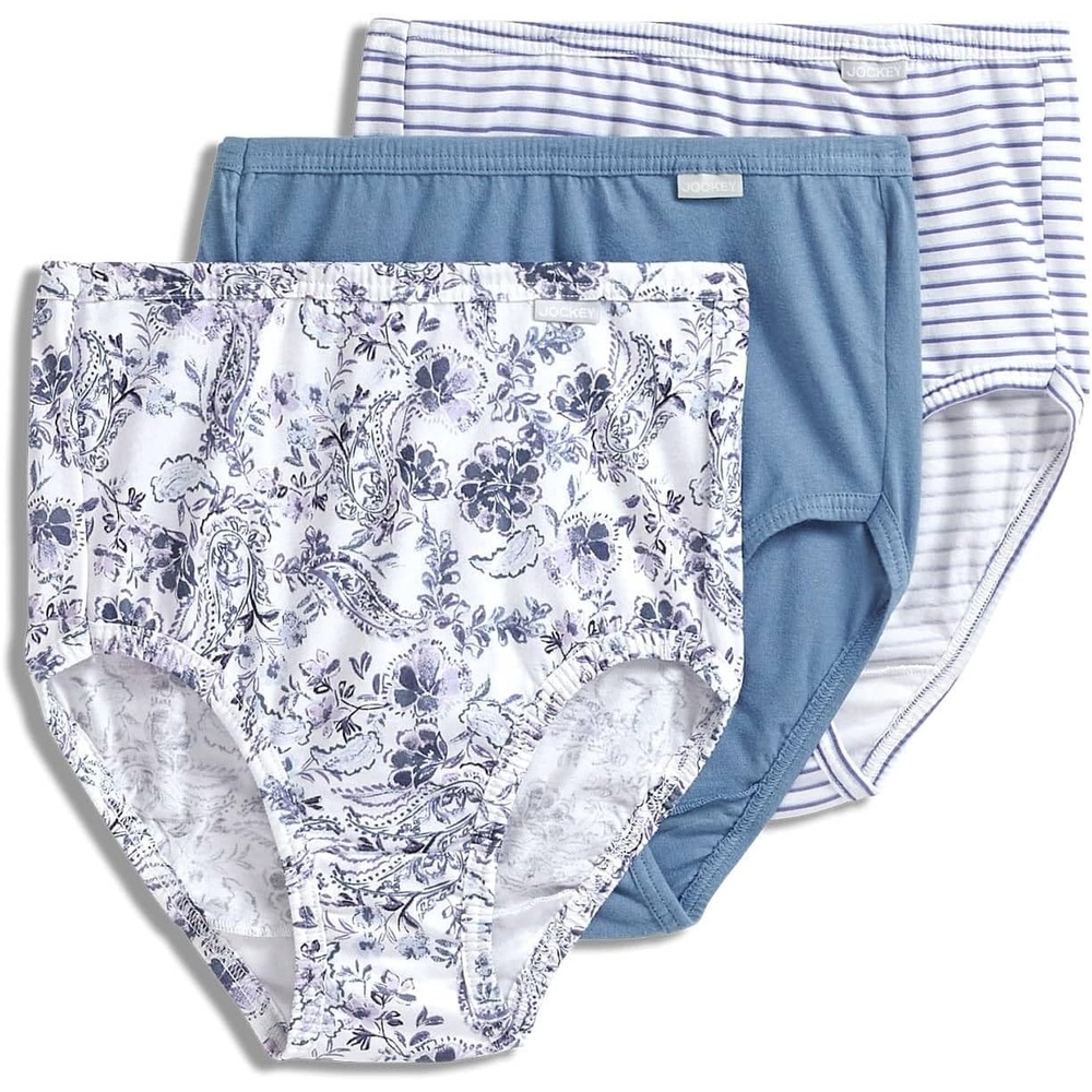 imageJockey Womens Underwear 100 Cotton Elance Brief 3 PackFresh CoastMontauk StripePaisley Floral