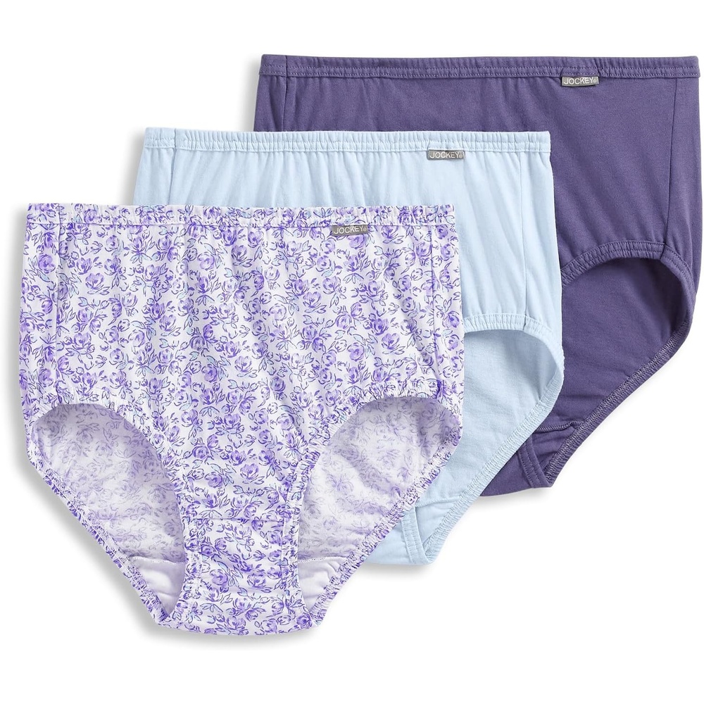 imageJockey Womens Underwear 100 Cotton Elance Brief 3 PackMidnight IrisBouquet BloomFrothy Blue