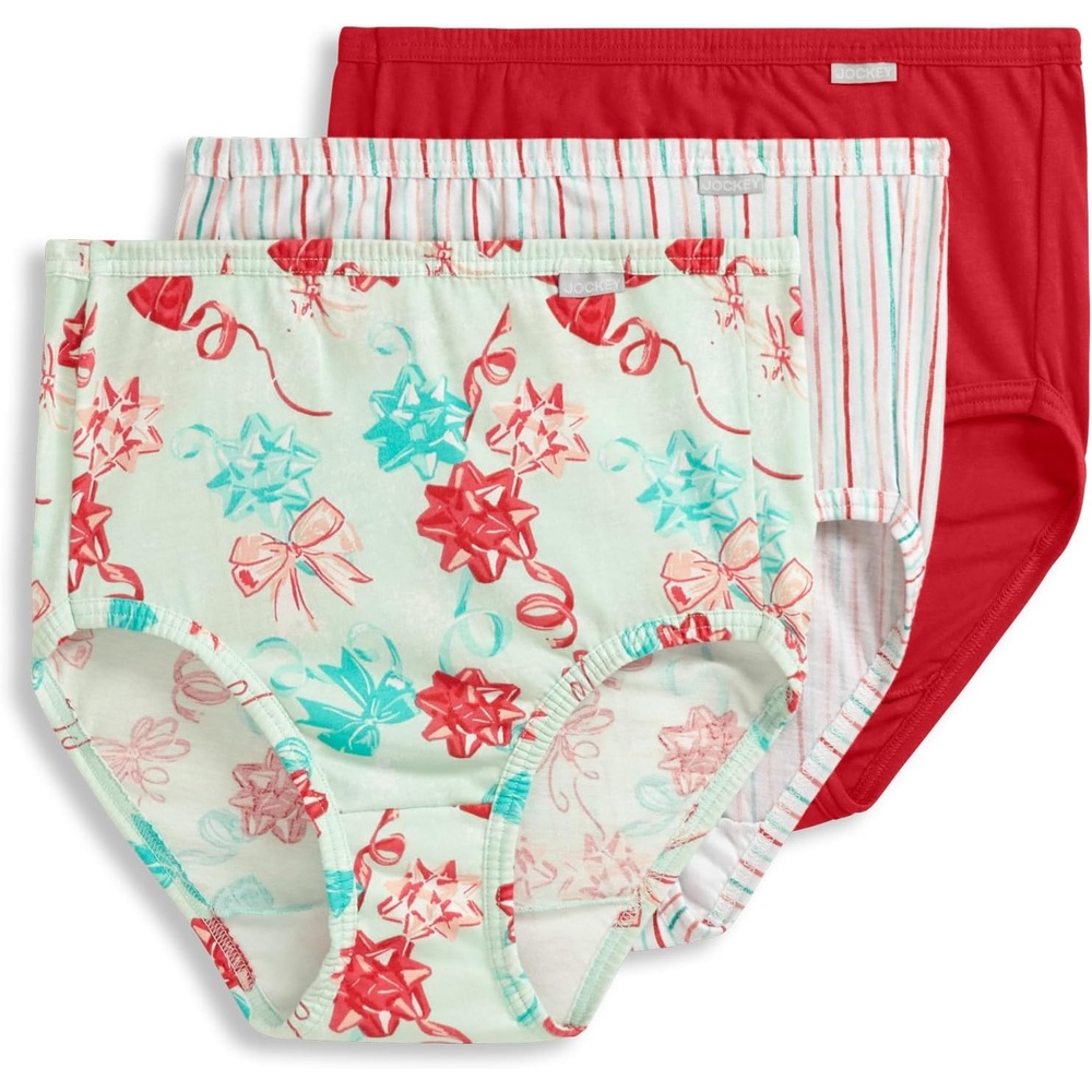 imageJockey Womens Underwear 100 Cotton Elance Brief 3 PackRed Holiday Bow