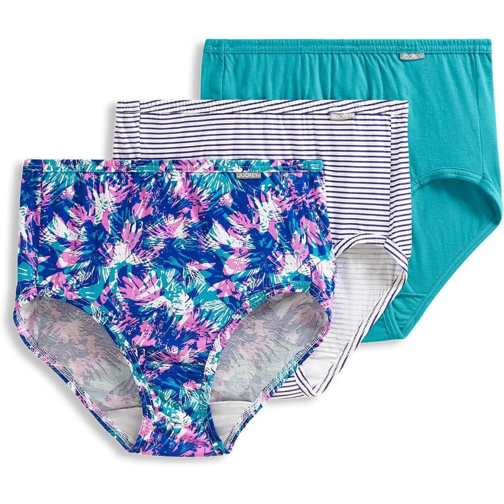 imageJockey Womens Underwear 100 Cotton Elance Brief 3 PackSoftest TealBelvedere Violet StripeTropical Burst