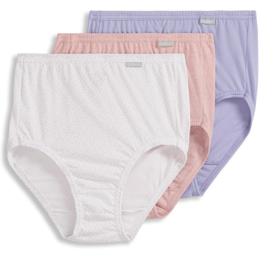 imageJockey Womens Underwear 100 Cotton Elance Brief 3 PackViolet VeilCoral Mist HeatherTango Dot