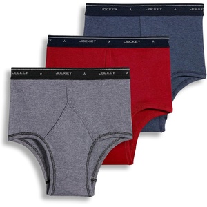 Jockey Classic Full Rise Brief- 3 Pack – 100% Cotton Underwear for Men(Black Stripe/Red Apple/Blue Stripe)