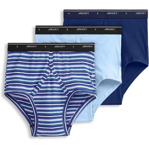 Jockey Classic Full Rise Brief- 3 Pack – 100% Cotton Underwear for Men(Sky Stripe)